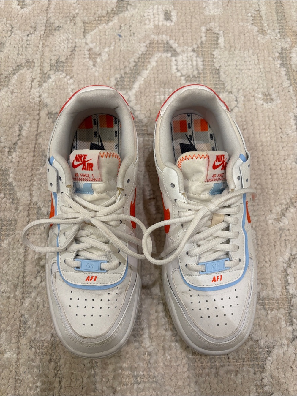 Nike Air Force 1 Low Top Sneakers - White with Orange & Blue Accents